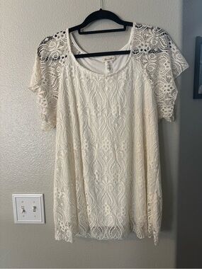 Brittany Black Ivory Cream Lace Flutter Sleeve Blouse Lined Plus Size 3X